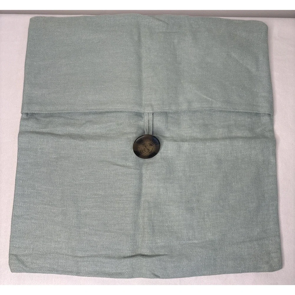 Pottery Barn Big Button Textured Linen Pillow Cover Blue Coastal Minimalist 18
